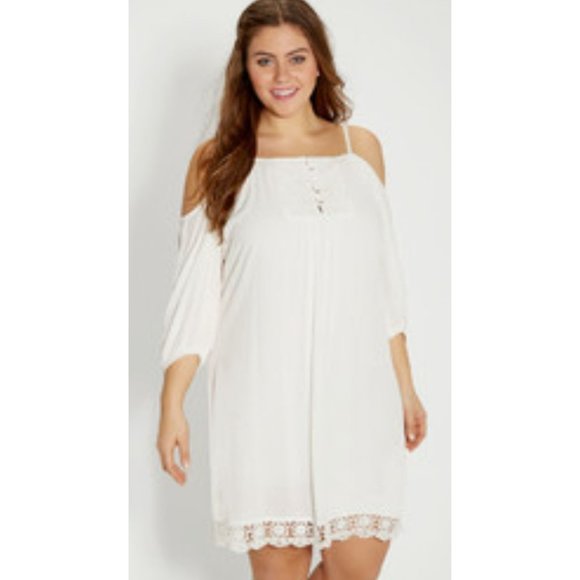 Maurices Dresses & Skirts - Maurices Peasant Dress with Lace and Cold Shoulders Size Large
